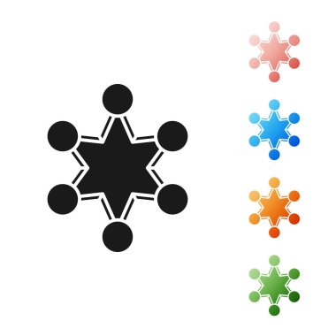 Siyah Polis rozet simgesi beyaz arka planda izole edildi. Şerif rozeti. Yıldız sembollü kalkan. Simgeleri renklendirin. Vektör İllüstrasyonu