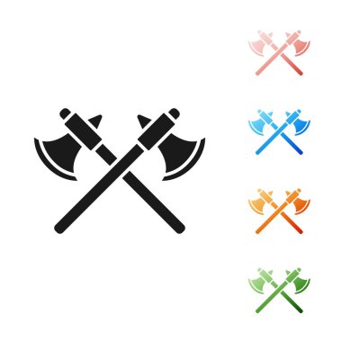 Siyah Çapraz Ortaçağ balta simgesi beyaz arka planda izole edildi. Savaş baltası, cellat baltası. Simgeleri renklendirin. Vektör İllüstrasyonu