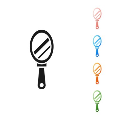 Siyah El ayna simgesi beyaz arkaplanda izole edilmiş. Simgeleri renklendirin. Vektör İllüstrasyonu