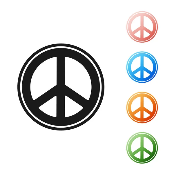 Ícone Black Peace isolado no fundo branco. Símbolo hippie da paz. Definir ícones coloridos. Ilustração vetorial —  Vetores de Stock