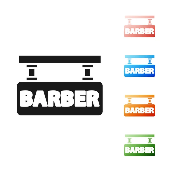 Ícone Barbershop preto isolado no fundo branco. Logotipo de cabeleireiro ou tabuleta. Definir ícones coloridos. Ilustração vetorial — Vetor de Stock