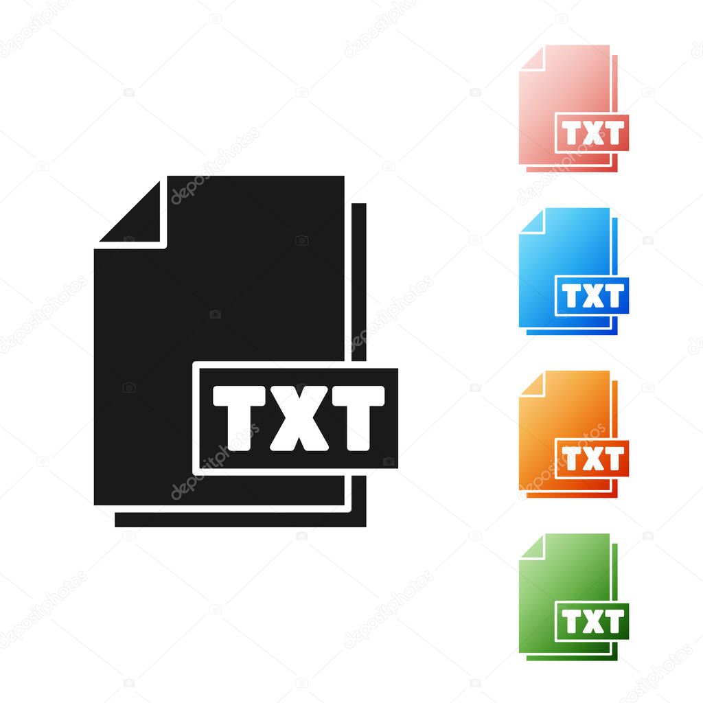 Black TXT file document. Download txt button icon isolated on white background. Text file extension symbol. Set icons colorful. Vector Illustration