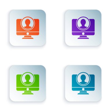 Beyaz arkaplanda izole edilmiş renk hesap ekranı simgesi oluştur. Kare düğmelere simgeleri yerleştir. Vektör İllüstrasyonu