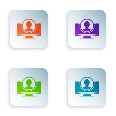 Beyaz arkaplanda izole edilmiş renk hesap ekranı simgesi oluştur. Kare düğmelere simgeleri yerleştir. Vektör İllüstrasyonu