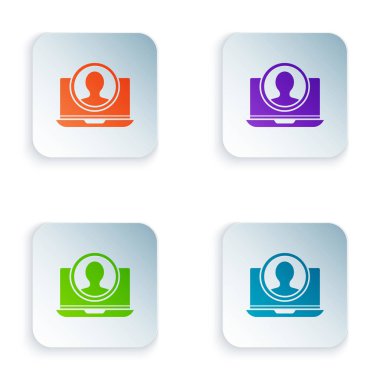 Beyaz arkaplanda izole edilmiş renk hesap ekranı simgesi oluştur. Kare düğmelere simgeleri yerleştir. Vektör İllüstrasyonu