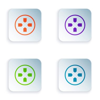 Renkli Gamepad simgesi beyaz arkaplanda izole edildi. Oyun kontrolörü. Kare düğmelere simgeleri yerleştir. Vektör İllüstrasyonu