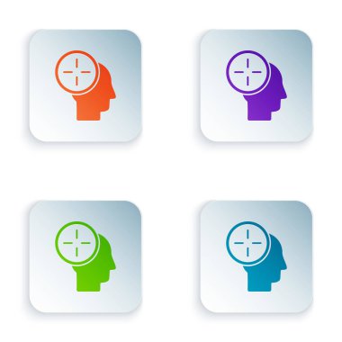 Renk Başı avlanma konsepti simgesi beyaz arkaplanda izole edildi. İş hedefi ya da İş Bulma. İş için insan kaynakları ve adam toplama. Kare düğmelere simgeleri yerleştir. Vektör İllüstrasyonu