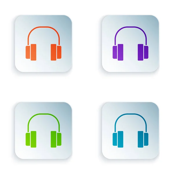 Icono de auriculares de color aislado sobre fondo blanco. Auriculares. Concepto para escuchar música, servicio, comunicación y operador. Establecer iconos en botones cuadrados. Ilustración vectorial — Vector de stock