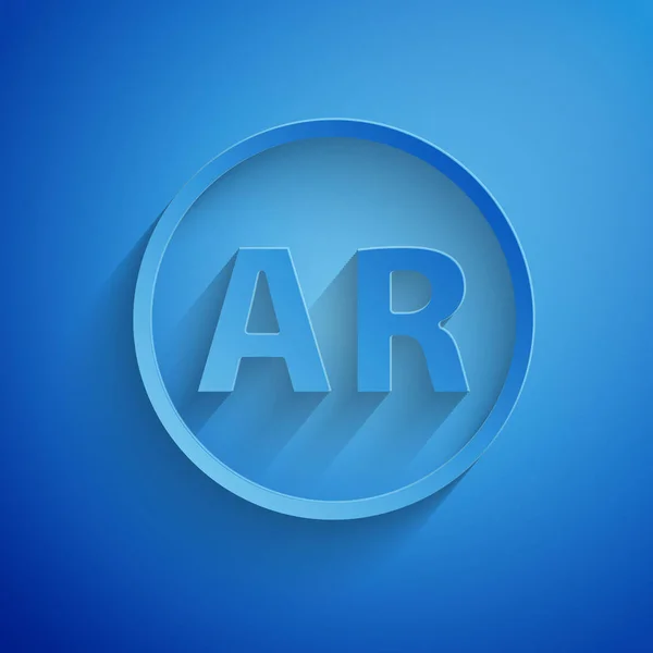 Papel cortado Ar, ícone de realidade aumentada isolado no fundo azul. Estilo de arte de papel. Ilustração vetorial —  Vetores de Stock