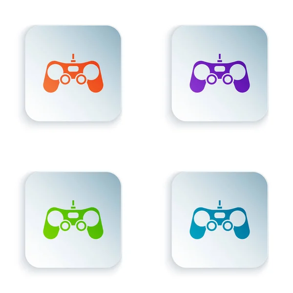 Színes Gamepad ikon elszigetelt fehér háttérrel. Játékvezérlő. Állítsa ikonok négyzet gombok. Vektorillusztráció — Stock Vector