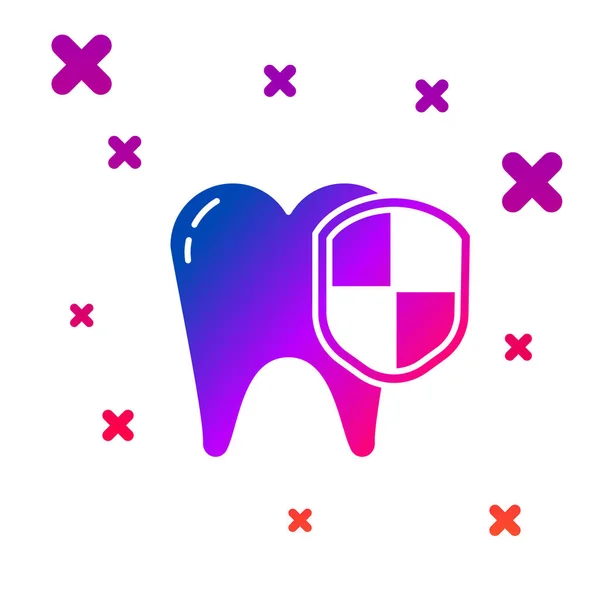 Color Dental protection icon isolated on white background. Tooth on shield logo. Gradient random dynamic shapes. Vector Illustration — 스톡 벡터