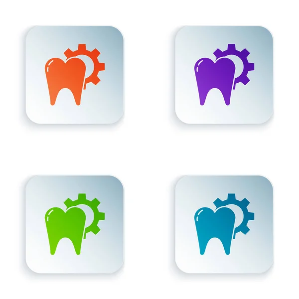 Kolor Tooth leczenie ikona zabiegu izolowane na białym tle. Naprawa zębów ze sprzętem. Zestaw ikon w kwadratowych przyciskach. Ilustracja wektora — Wektor stockowy