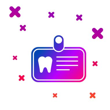 Beyaz arkaplanda izole edilmiş diş ikonlu renkli kimlik kartı. Kademeli rastgele dinamik şekiller. Vektör İllüstrasyonu