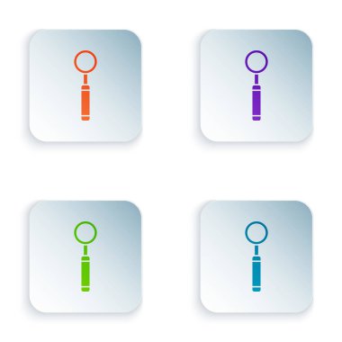 Beyaz arkaplanda izole edilmiş renkli diş tetkik aynası simgesi. Diş muayenesi. Kare düğmelere simgeleri yerleştir. Vektör İllüstrasyonu