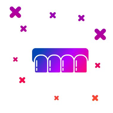 Beyaz arkaplanda izole edilmiş renkli takma dişler modeli simgesi. Üst çenenin dişleri. Diş konsepti. Kademeli rastgele dinamik şekiller. Vektör İllüstrasyonu