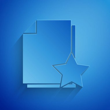 Mavi arkaplanda yıldız simgesi izole edilmiş kağıt kesimi Belgesi. En iyi belge, favori, derecelendirme sembolü. Kağıt sanatı tarzı. Vektör İllüstrasyonu