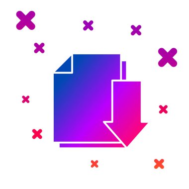 Beyaz arkaplanda indirme simgesi izole edilmiş renkli belge. Dosya belgesi sembolü. Kademeli rastgele dinamik şekiller. Vektör İllüstrasyonu