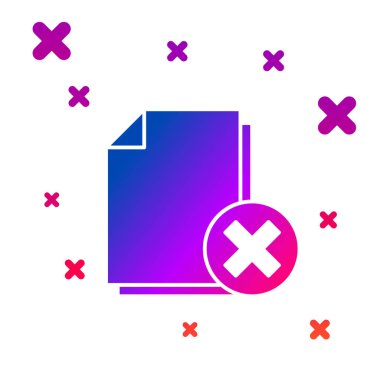 Renk beyaz arka planda yalıtılmış dosya belge simgesini silin. Reddedilen belge simgesi. Kağıt üzerinde çapraz. Degrade rasgele dinamik şekiller. Vektör Illustration