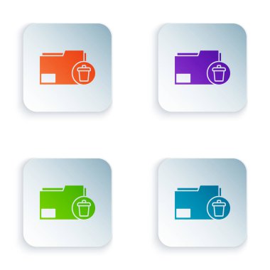 Beyaz arkaplanda izole edilmiş renk silme dizini simgesi. Dizini sil ya da hata yap. Bilgisayar bilgi dizinini kapat. Kare düğmelere simgeleri yerleştir. Vektör İllüstrasyonu