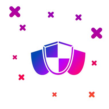 Beyaz arkaplanda Renk Kalkanı simgesi izole edildi. Gardiyan. Güvenlik, güvenlik, koruma, gizlilik kavramı. Kademeli rastgele dinamik şekiller. Vektör İllüstrasyonu