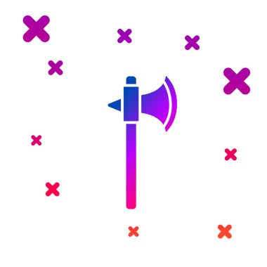 Beyaz arkaplanda izole edilmiş renkli Ortaçağ balta simgesi. Savaş baltası, cellat baltası. Kademeli rastgele dinamik şekiller. Vektör İllüstrasyonu