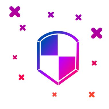 Beyaz arkaplanda Renk Kalkanı simgesi izole edildi. Gardiyan. Güvenlik, güvenlik, koruma, gizlilik kavramı. Kademeli rastgele dinamik şekiller. Vektör İllüstrasyonu