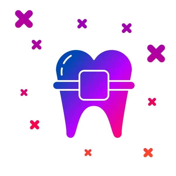 Color Teeth with braces icon isolated on white background. Alignment of bite of teeth, dental row with with braces. Dental concept. Gradient random dynamic shapes. Vector Illustration — 스톡 벡터