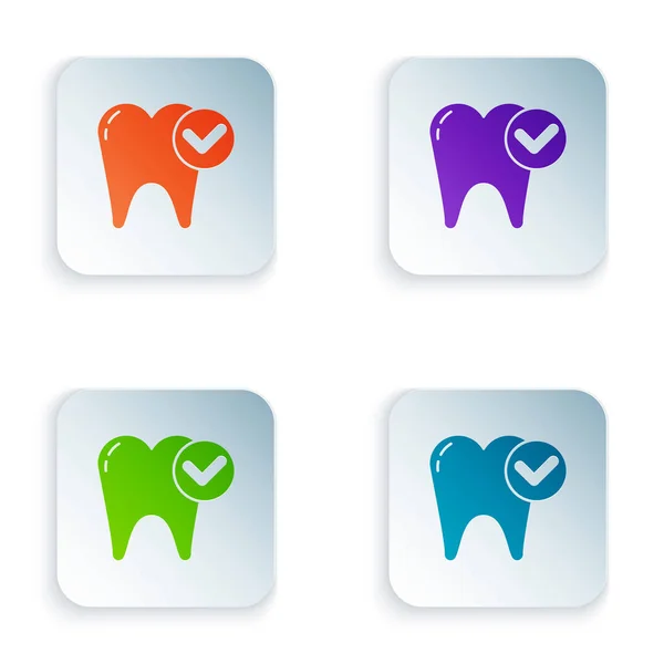 Farbiges Zahnweiß-Konzept-Symbol auf weißem Hintergrund. Zahnsymbol für Zahnklinik oder Zahnarztpraxis. setzen Sie Symbole in quadratischen Tasten. Vektorillustration — Stockvektor