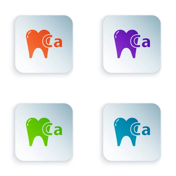 Колір Кальцій для значка зуба ізольовано на білому тлі. Символ зуба для стоматологічної клініки або стоматологічного медичного центру. Встановити піктограми у квадратних кнопках. Векторна ілюстрація — стоковий вектор