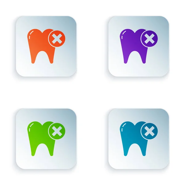 Kolor Ząb z ikoną próchnicy izolowane na białym tle. Rozpad zębów. Zestaw ikon w kwadratowych przyciskach. Ilustracja wektora — Wektor stockowy