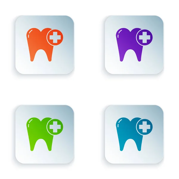 Color Icono de diente aislado sobre fondo blanco. Símbolo dental para clínica de odontología o centro médico dentista y paquete de pasta de dientes. Establecer iconos en botones cuadrados. Ilustración vectorial — Vector de stock