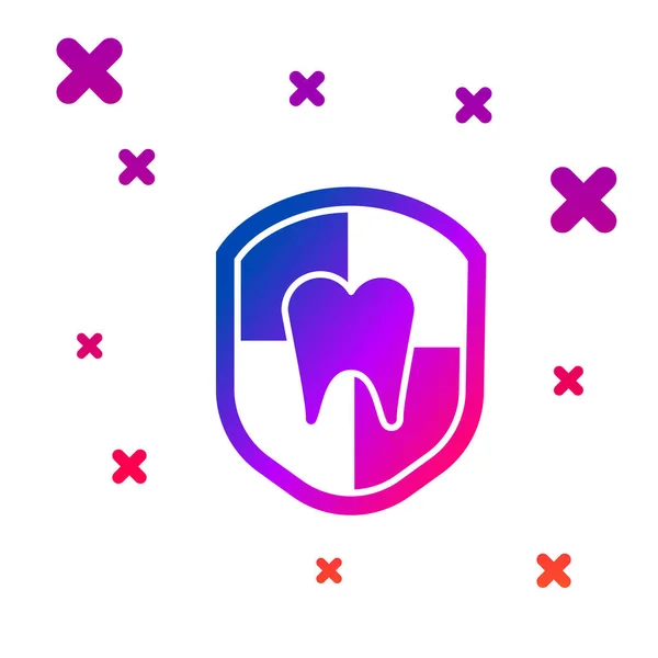 Color Dental protection icon isolated on white background. Tooth on shield logo. Gradient random dynamic shapes. Vector Illustration — 스톡 벡터