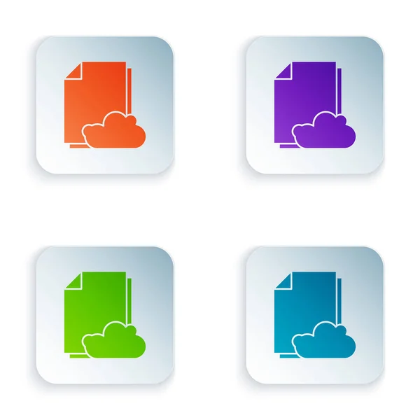 Colore Icona del documento di archiviazione Cloud isolato su sfondo bianco. Impostare le icone in pulsanti quadrati. Illustrazione vettoriale — Vettoriale Stock