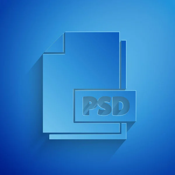 Kağıt kesiği Psd dosya belgesi. Mavi arkaplanda psd simgesi indir. PSD dosya sembolü. Kağıt sanatı tarzı. Vektör İllüstrasyonu — Stok Vektör