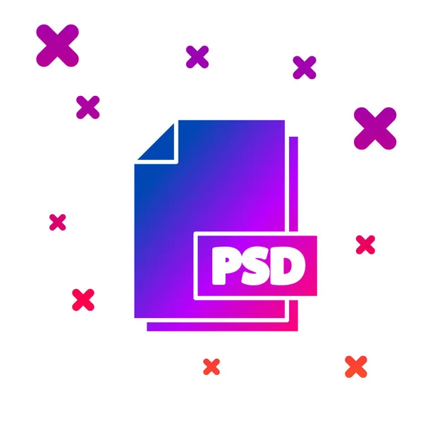Color Psd file document Ікона Psd завантаження ізольована на білому фоні. Символ файлу Psd. Градієнтні випадкові динамічні форми. Векторний приклад — стоковий вектор