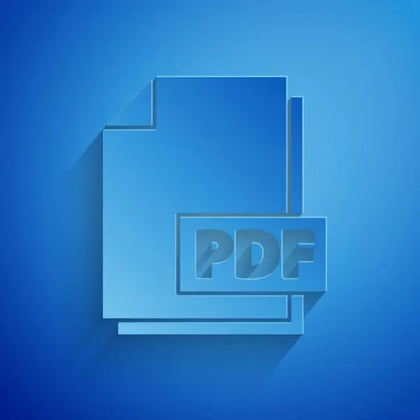 Documento de archivo PDF cortado en papel. Descargar icono del botón pdf aislado sobre fondo azul. Símbolo archivo PDF. Estilo de arte de papel. Ilustración vectorial — Vector de stock