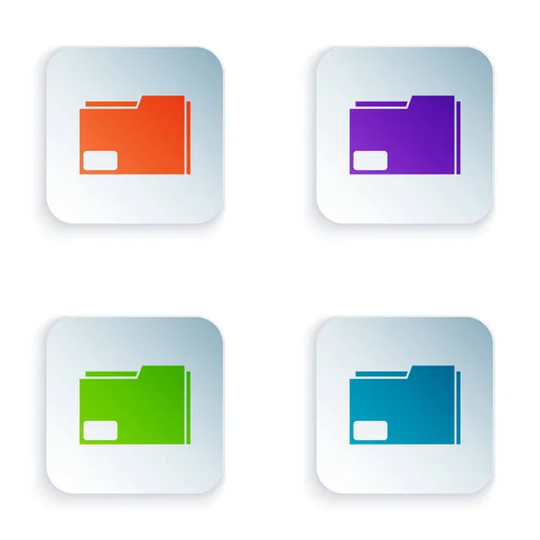 Färg Dokument mapp ikon isolerad på vit bakgrund. Bokföringsbindemedel symbol. Bokföring. Ställ ikoner i fyrkantiga knappar. Vektor Illustration — Stock vektor