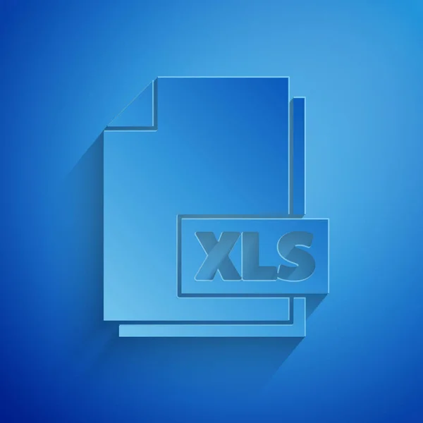Documento del file XLS tagliato su carta. Scarica xls icona del pulsante isolato su sfondo blu. Simbolo file Excel. Stile cartaceo. Illustrazione vettoriale — Vettoriale Stock