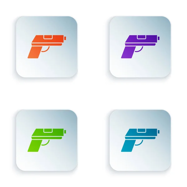 Color Pistol or gun icon isolated on white background. Police or military handgun. Small firearm. Set icons in square buttons. Vector Illustration — Stock Vector