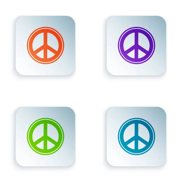 Color Peace icon isolated on white background. Hippie symbol of peace. Set icons in square buttons. Vector Illustration — 스톡 벡터