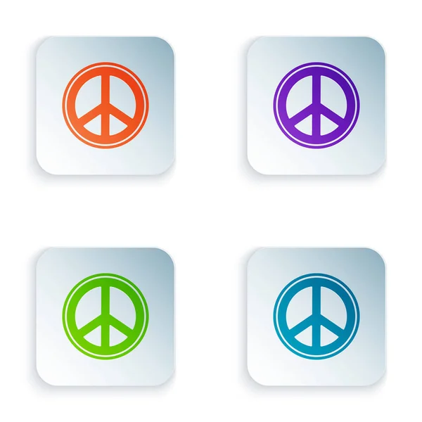 Color Peace icon isolated on white background. Hippie symbol of peace. Set icons in square buttons. Vector Illustration — Stock Vector