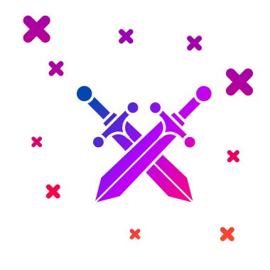 Renkli Ortaçağ kılıç simgesi beyaz arkaplanda izole edilmiş. Kademeli rastgele dinamik şekiller. Vektör İllüstrasyonu