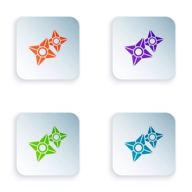 Japon renk ninja shuriken simgesi beyaz arkaplanda izole edildi. Kare düğmelere simgeleri yerleştir. Vektör İllüstrasyonu