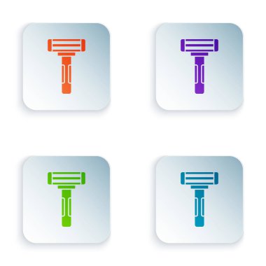 Beyaz arkaplanda renk traş makinesi simgesi izole edildi. Kare düğmelere simgeleri yerleştir. Vektör İllüstrasyonu