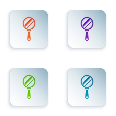 Beyaz arkaplanda izole edilmiş Renkli El ayna simgesi. Kare düğmelere simgeleri yerleştir. Vektör İllüstrasyonu