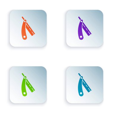 Color Straight razor icon isolated on white background. Barbershop symbol. Set icons in square buttons. Vector Illustration