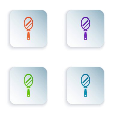 Beyaz arkaplanda izole edilmiş Renkli El ayna simgesi. Kare düğmelere simgeleri yerleştir. Vektör İllüstrasyonu