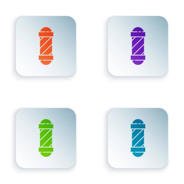Color Classic Barber shop pole icon isolated on white background. Barbershop pole symbol. Set icons in square buttons. Vector Illustration
