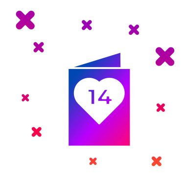 Beyaz arka planda kalp ikonu olan renkli sevgililer günü broşürü. Kutlama için davetiye ya da tebrik kartı şablonu. Kademeli rastgele dinamik şekiller. Vektör İllüstrasyonu