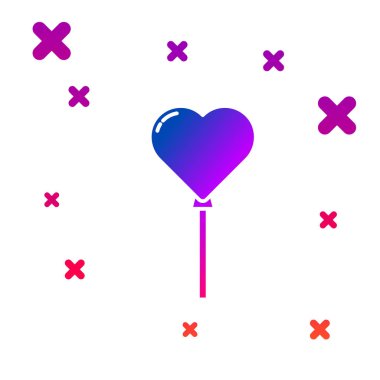 Beyaz arka plan üzerinde izole kurdele simgesi ile kalp şeklinde Renk Balonlar. Gradyan rasgele dinamik şekiller. Vektör İllüstrasyonu